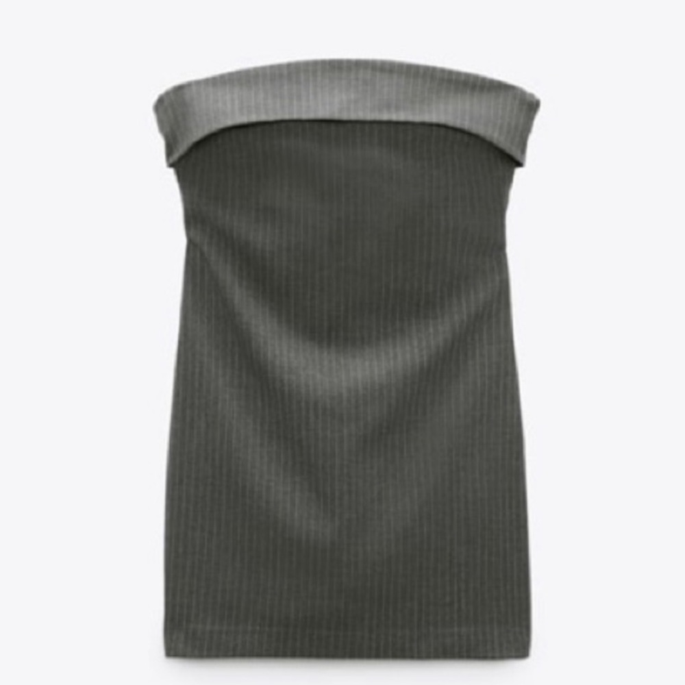 NWT Zara grey pinstripe strapless dress size s